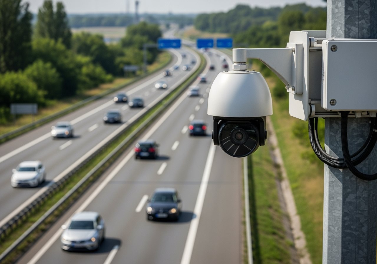 Monitorovacia kamera na maďarskej diaľnici kontrolujúca platnosť známok